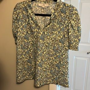 Loft, V-neck flowered, ruched blouse